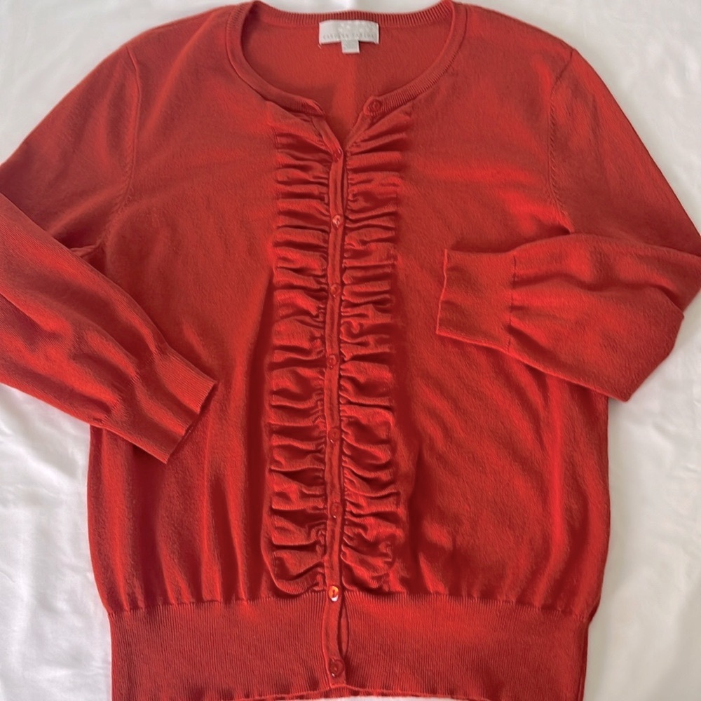 CAROLYN TAYLOR XL Burnt Orange  Ruched Scoop Neck Button Down Cardigan Sweater